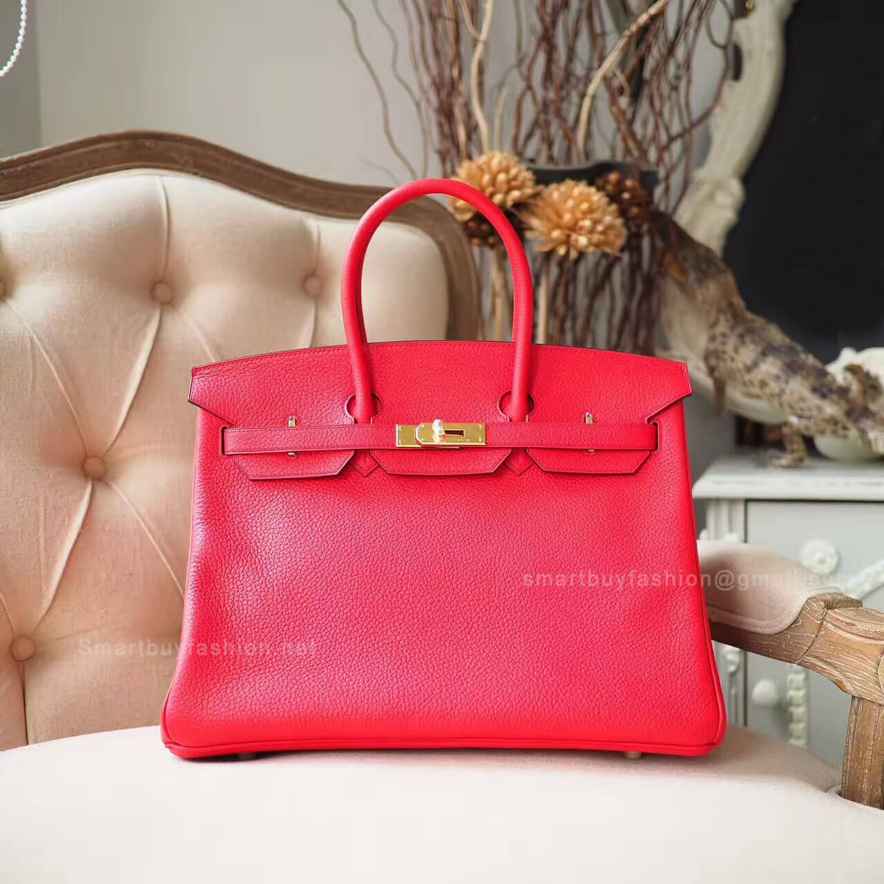 Hermes Birkin 35 Purse in q5 Rouge Casaque Togo GHW